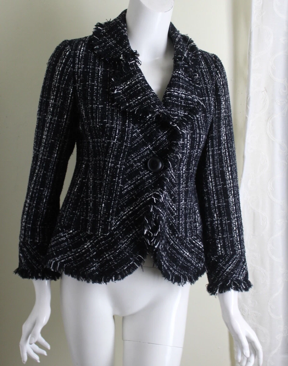 Laura Ashley Sz PS P S Black MetallicFringed Trim Blazer Jacket Fantasy Tweed