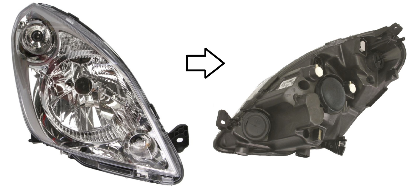 Phare avant droite électrique Suzuki Splash 12-14 optique halogène 044858 avec moteur