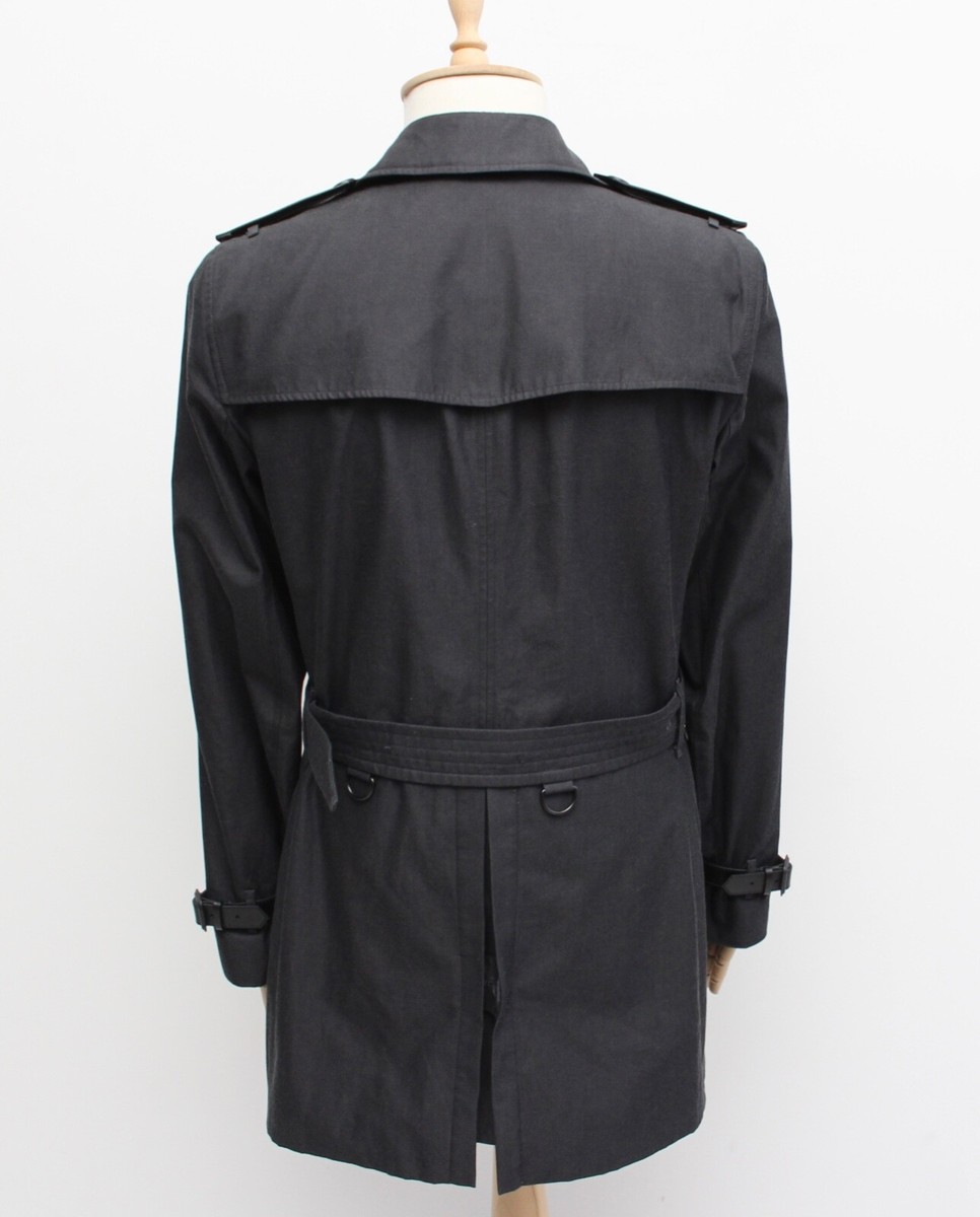 Authentic Men's BURBERRY Cotton Trench Coat Leather Trim Gray 48