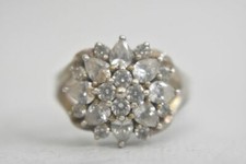 flower ring cocktail clear crystals sterling silver women prom girls Size  5.75