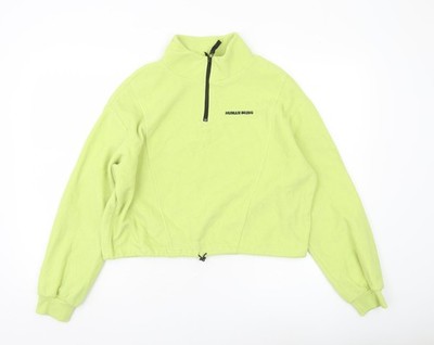 H&M Divided Womens Green Fleece Sweatshirt M 1/2 Zip Human Being Logo