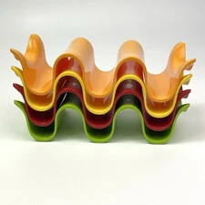 Melamine Plastic Multiple Taco Holder Stands Reversible Set of 4 Bright Colors