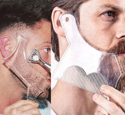 2PCS Men'S Beard Shaping Tool Template, Beard Guide Shaper with Inbuilt Comb