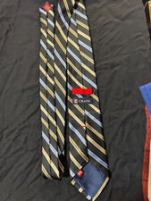 CHAPS Ralph Lauren Men's Black Gold Blue Diagonal Stripe Silk Necktie Mens Dress