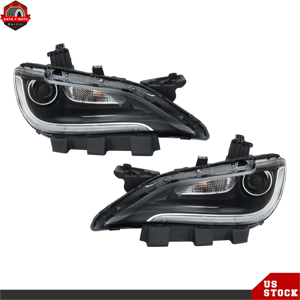 Left+Right Side For Chrysler 200 2015-2017 Headlights Black W/LED DRL Halogen - Изображение 3 из 4