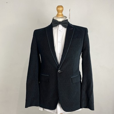 Ted Baker Samt Blazer Sakko Herren 36R Navy Blau Dinner Smoking Punkte Gr. 2
