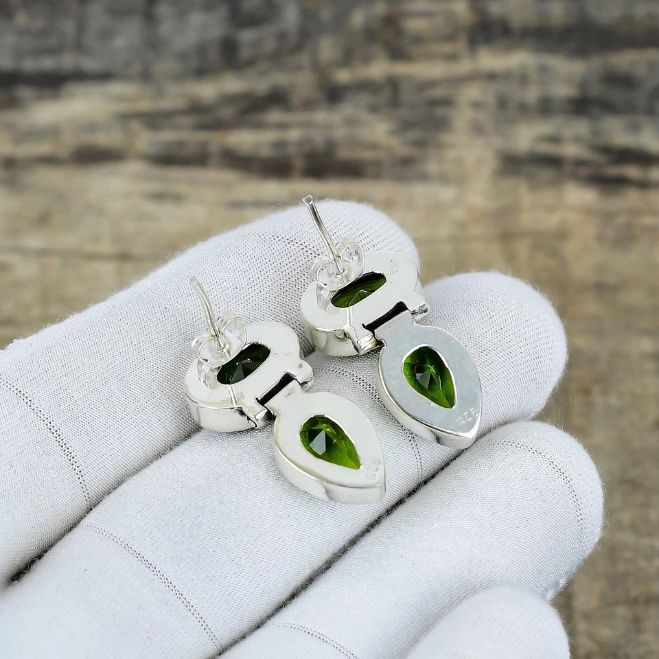 Bello Peridoto Gemma Orecchini 925 Argento Sterling Fatto a Mano Gioielli Regali - Immagine 4 di 4