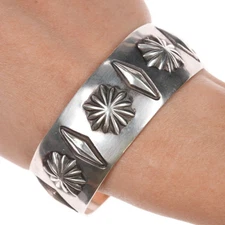 7.12" Nora Bill Navajo sterling repousse cuff bracelet