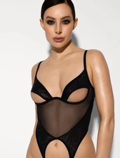 Mariemur Blake Crotchless Bodysuit & Strip Crotchless Tights Black Size S Small