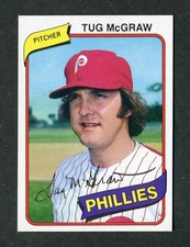 Tug McGraw Philadelphia Phillies Pitcher 1980 Topps MLB Baseball Card #655