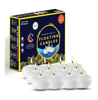 24 Pack 3 Inch Floating Candle Set 8 Hours Burning Fragrance Free White Soy