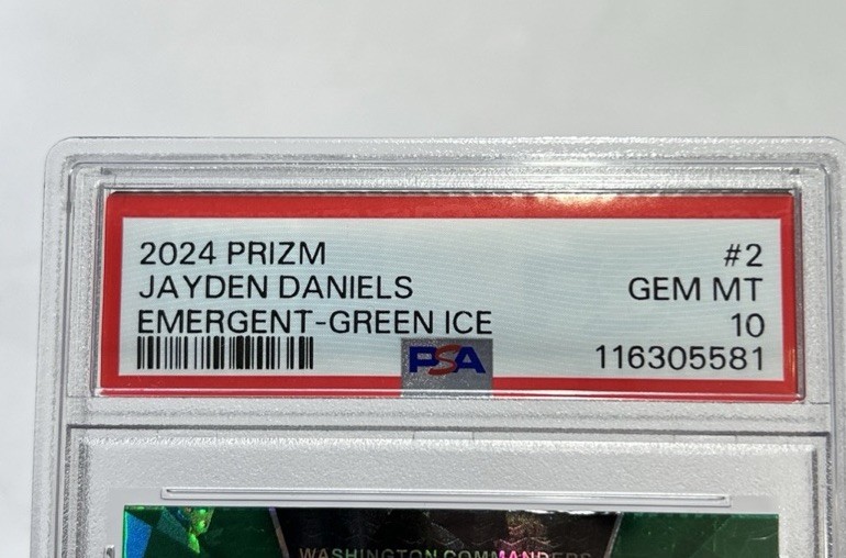 Jayden Daniels 2024 Prizm Emergent Green Ice #2 Rookie RC PSA 10 view 2