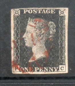 ペニーブラック　1840年 1840 Penny Black Plate 3 ''JF'' Clear Red MX Lovely 4 Large