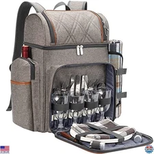 Stylish Picnic Backpack for 4 – Leakproof, Insulated Wine Pouch & Cozy Blanket