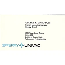 George K Davenport Sperry Univac Bellaire TX Vintage Business Card SD9-B2