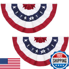 3x6 Ft American Pleated Fan Flag, USA Patriotic Bunting, 4th of July, Memorial D