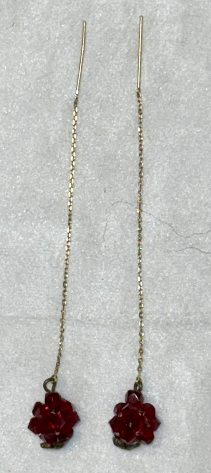 14K Solid Yellow Gold Drop Dangle Threader Earrin… - image 4