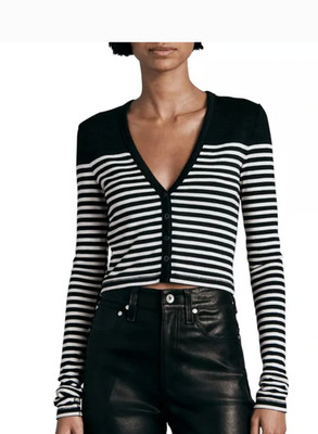 Report Rag & Bone Women's The Knit Breton Stripe Cardigan Black white size XS