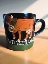 Studio Pottery Switzerland Souvenir Coffee Mug 6oz Handpainted Highland Cow READ