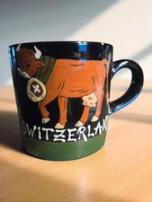 Studio Pottery Switzerland Souvenir Coffee Mug 6oz Handpainted Highland Cow READ