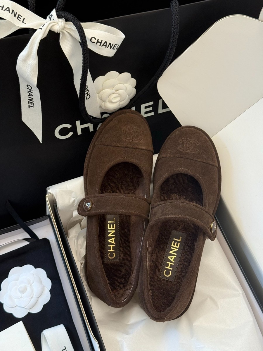 Chanel Mary Jane Ballet Flats Suede Shoes Size 36 Brown | eBay