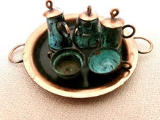 Vintage Miniature Copper Tea / Coffee 6 pcs Set 1:12 Dollhouse