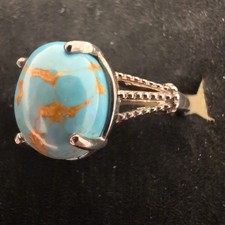 Oval Turquoise And 925 Sterling Silver Navajo Style Ring Size 5