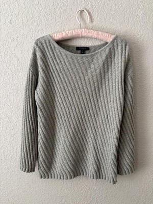 Cable Knit Sweater Wool/Alpaca Blend Petite Medium Ann Taylor Gray 
