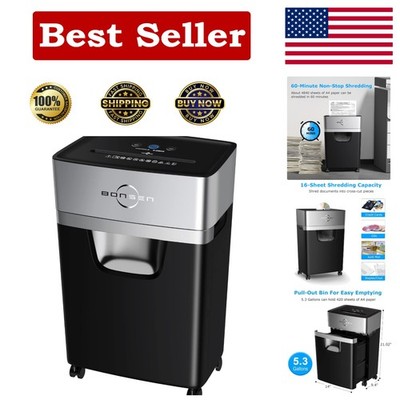 Quiet 16-Sheet Paper Shredder: 60-Min Run with Jam-Proof System & 5.3-Gallon Bin