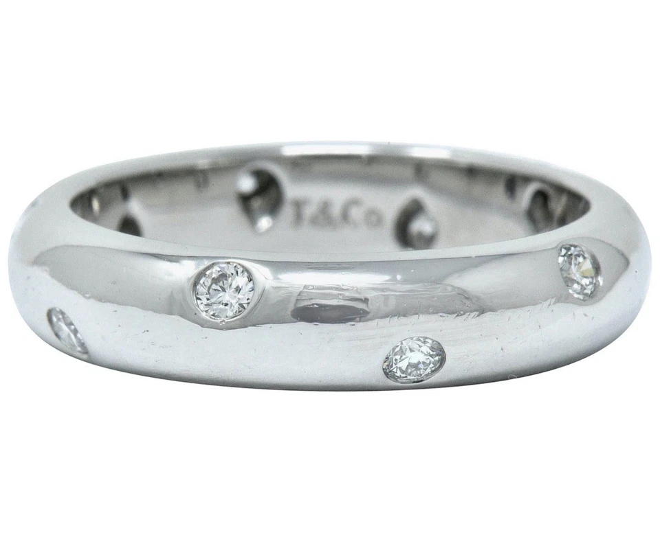 $3300 Tiffany & Co. Etoile Platinum Diamond 4mm Wedding Anniversary Band Ring - Image 3 of 4