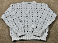 Vintage Van Heusen Made in USA Pattern Print Gray 100% Cotton Sweater Medium