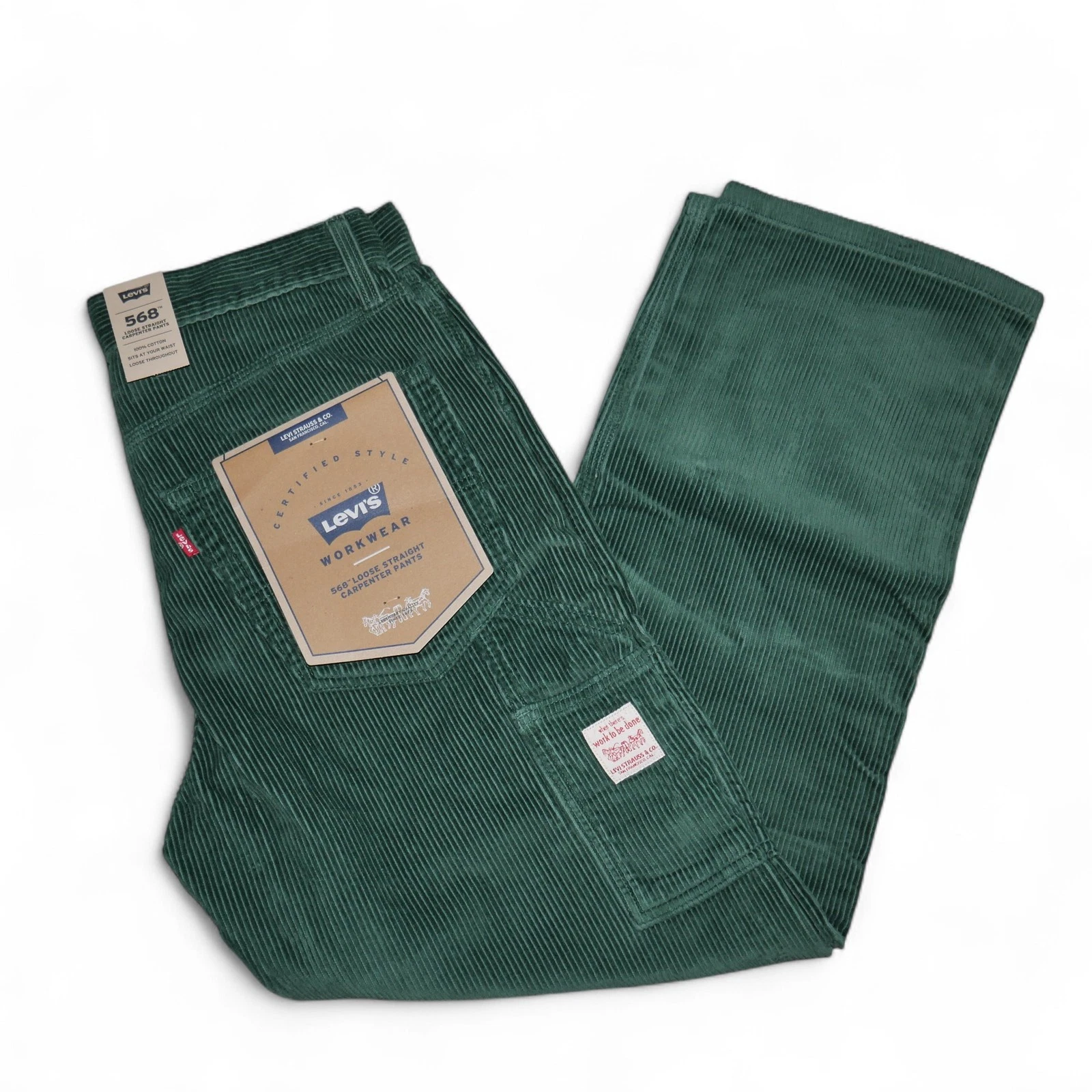 Levis 568 Corduroy Carpenter Pants Mens 36x34 Loose Fit Old Money Green NWT