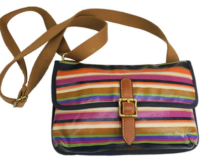 Authentic Fossil KeyPer Coated Canvas Women's Envelope Crossbody Bag Striped