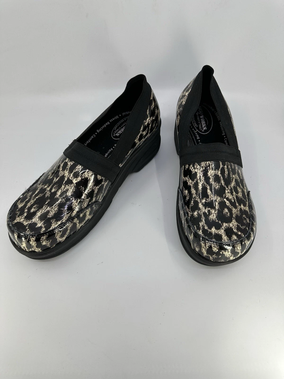 Easy Works Womens Blk Ivory Patent Rubber Sole Clog Sz 8.5M NNT