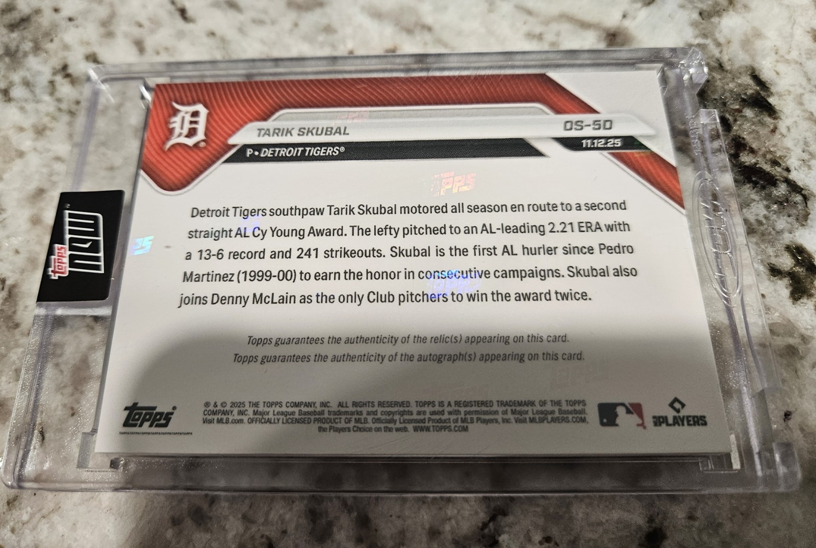 Tarik Skubal Topps Now 2025 CY YOUNG Autograph BALL Relic 1/1 SUPERFRACTOR OS-5 view 6