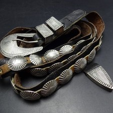UNCLE SAM W. Navajo Sterling Silver CONCHO RANGER BELT with Leather Strap