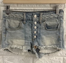 American Eagle Womens Jean Shorts Size 00 Button Fly Booty Cut Off Bottom Denim