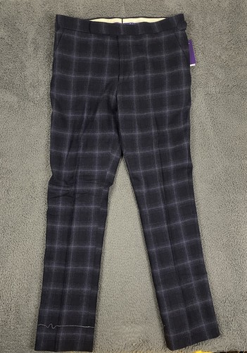 Pantaloni eleganti Ralph Lauren Purple Label taglia 36 blu navy Gregory a quadri capelli cammello $895 - Foto 1 di 13