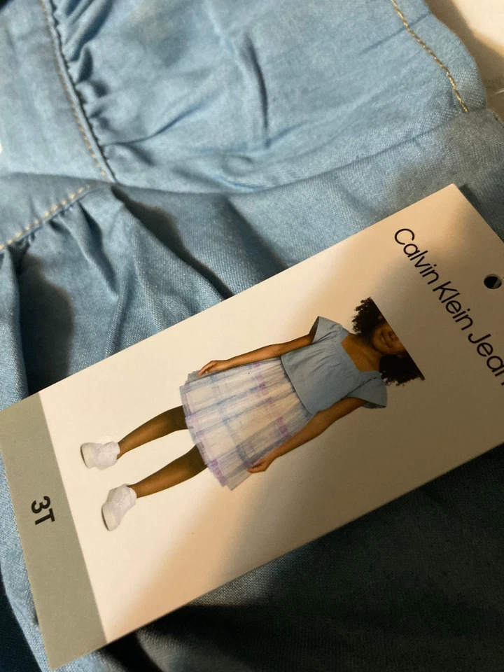 Calvin Klein Girl's Dress TODDLER NEW (3T denim chambray plaid) Flaw - Image 2 of 4