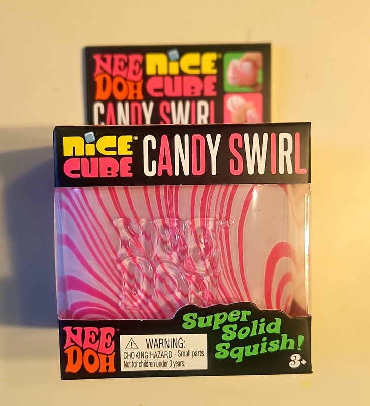 Schylling NeeDoh Nice Cube Candy Swirl Super Solid Squish Squeeze Toy Pink/White
