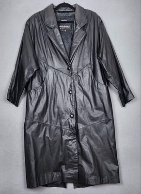 Wilsons Leather Coat Womens XL Black Thinsulate Long Button Overcoat Korea