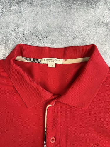 Polo Burberry Brit Para Hombre Rojo Algodón Cuello Manga Larga Talla M - Imagen 7 de 12