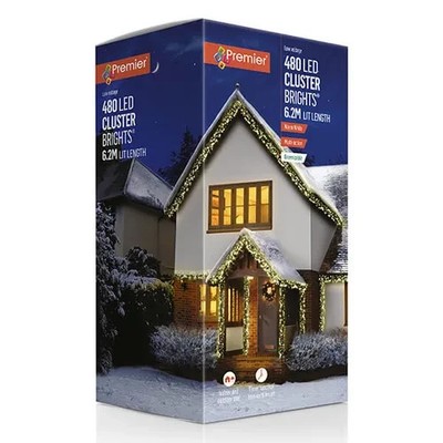 Premier 480 LED Cluster Multi-Action Weihnachtsbeleuchtung mit Timer WARMWEISS