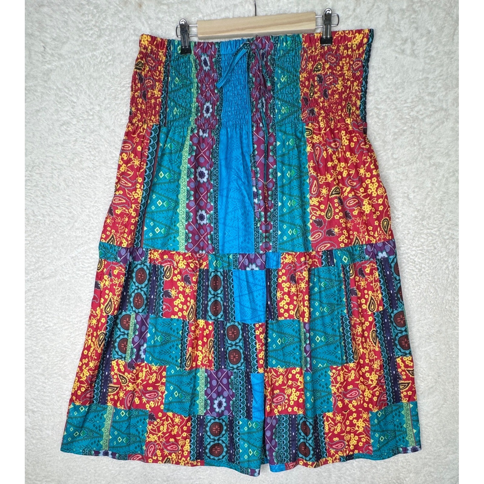 Maxi Skirt Women 3XL Multicolor Boho Patchwork Floral Elastic Waist Shein Curve-image