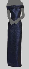 Rickie Freeman for Teri Jon Women's Blue Off-the-Shoulder Gown Dress Size 10