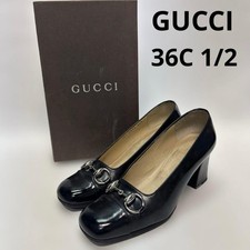 Rare Gucci Horsebit Pumps Black Patent Leather Chunky Heel Size 36.5 (US 6.5)
