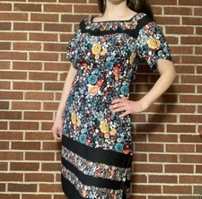 LOFT Petites XSP Floral Fit & Flare Dress Square Neck Flutter Sleeve Lined