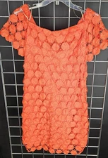 Trina by Trina Turk Tangerine Crochet Style Off The Shoulder Cocktail Dress LRG.