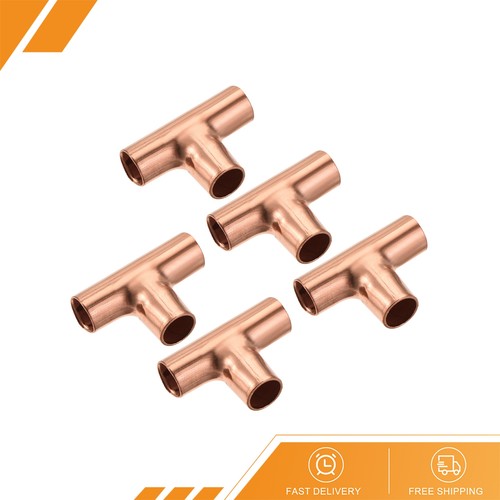 5 x Tee Copper Fitting 3 Way Welding Joint 1/4" ID for HVAC Air Conditioner