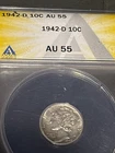 1942-D Mercury Dime 10C Silver Business Strike ANACS AU55 KM#140